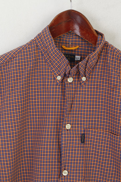 Paul Smith Men 15/16 S Casual Shirt Orange Blue Check Cotton Long Sleeve Top