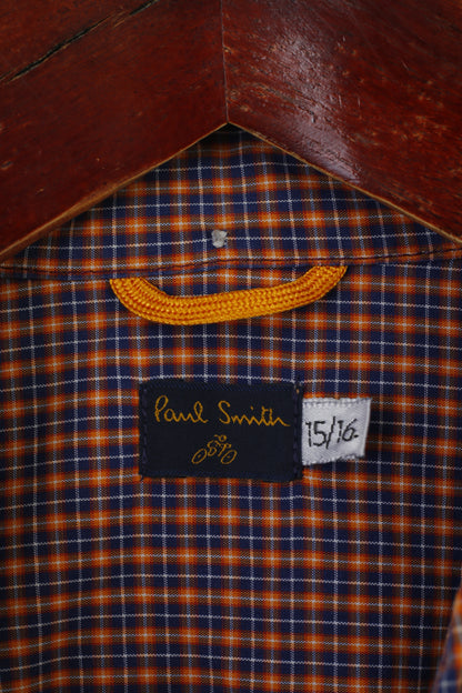 Paul Smith Men 15/16 S Casual Shirt Orange Blue Check Cotton Long Sleeve Top