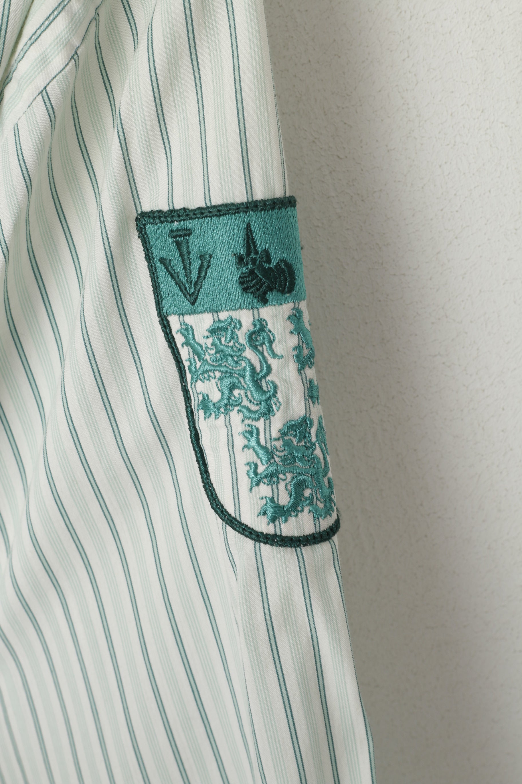 La Martina Men XL (L) Casual Shirt Green Striped Cotton England polo Argentino Top