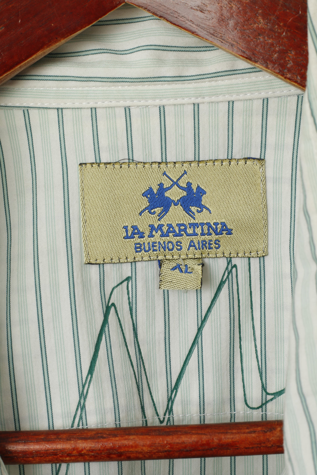La Martina Men XL (L) Casual Shirt Green Striped Cotton England polo Argentino Top