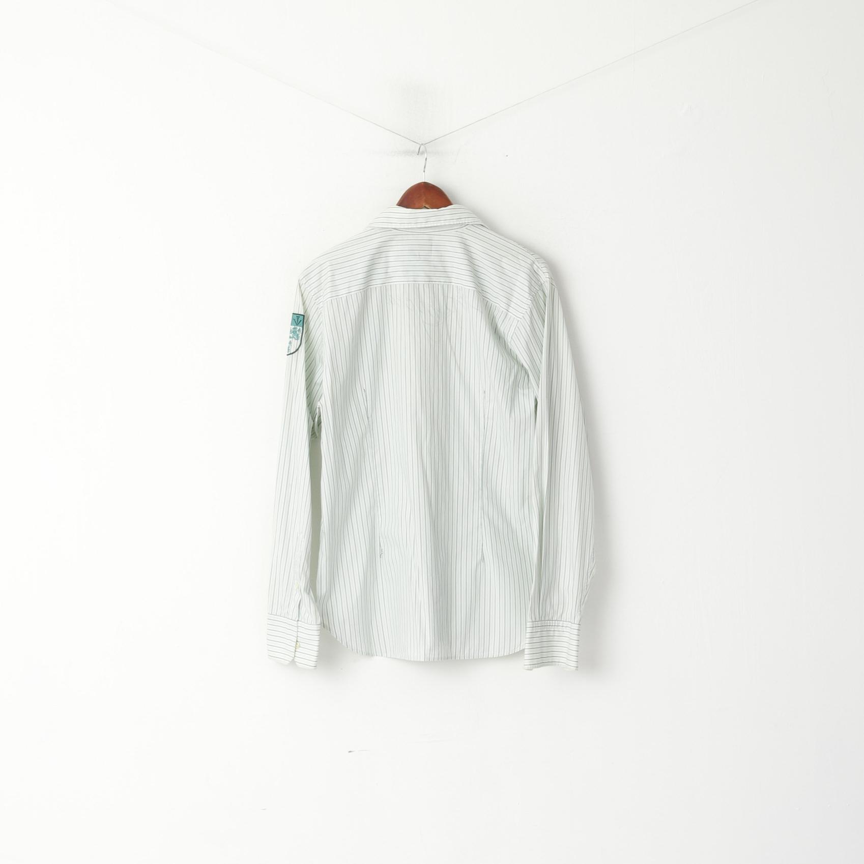 La Martina Men XL (L) Casual Shirt Green Striped Cotton England polo Argentino Top