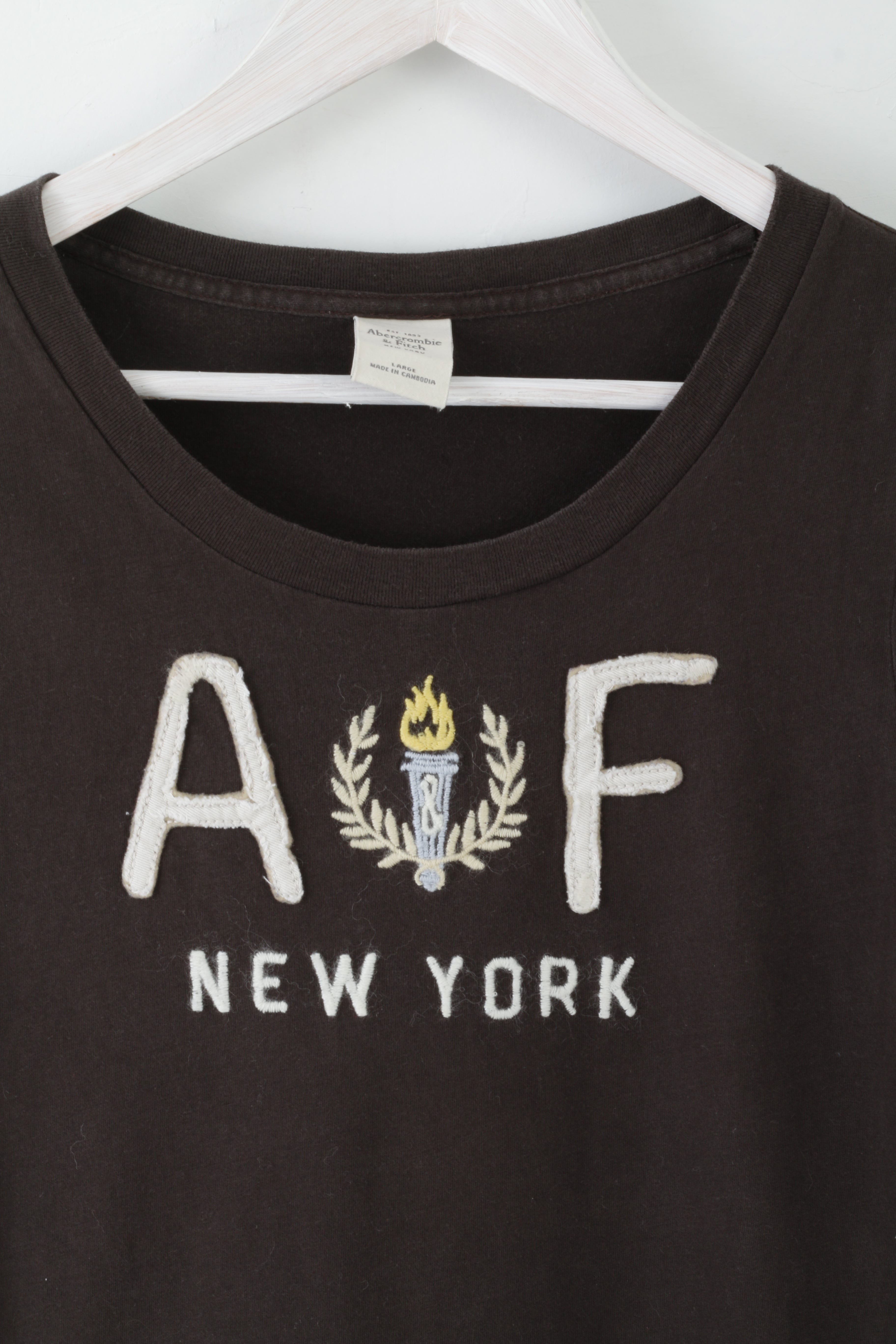Abercrombie & Fitch Womens L T-Shirt Brown Cotton Torch New York Stretch Top