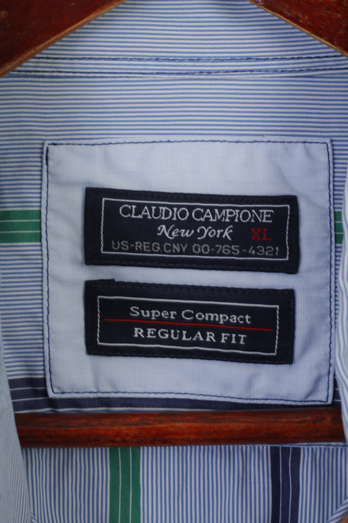 Claudio Campione Men XL Casual Shirt Blue Cotton Striped Regular Fit Super Compact Top