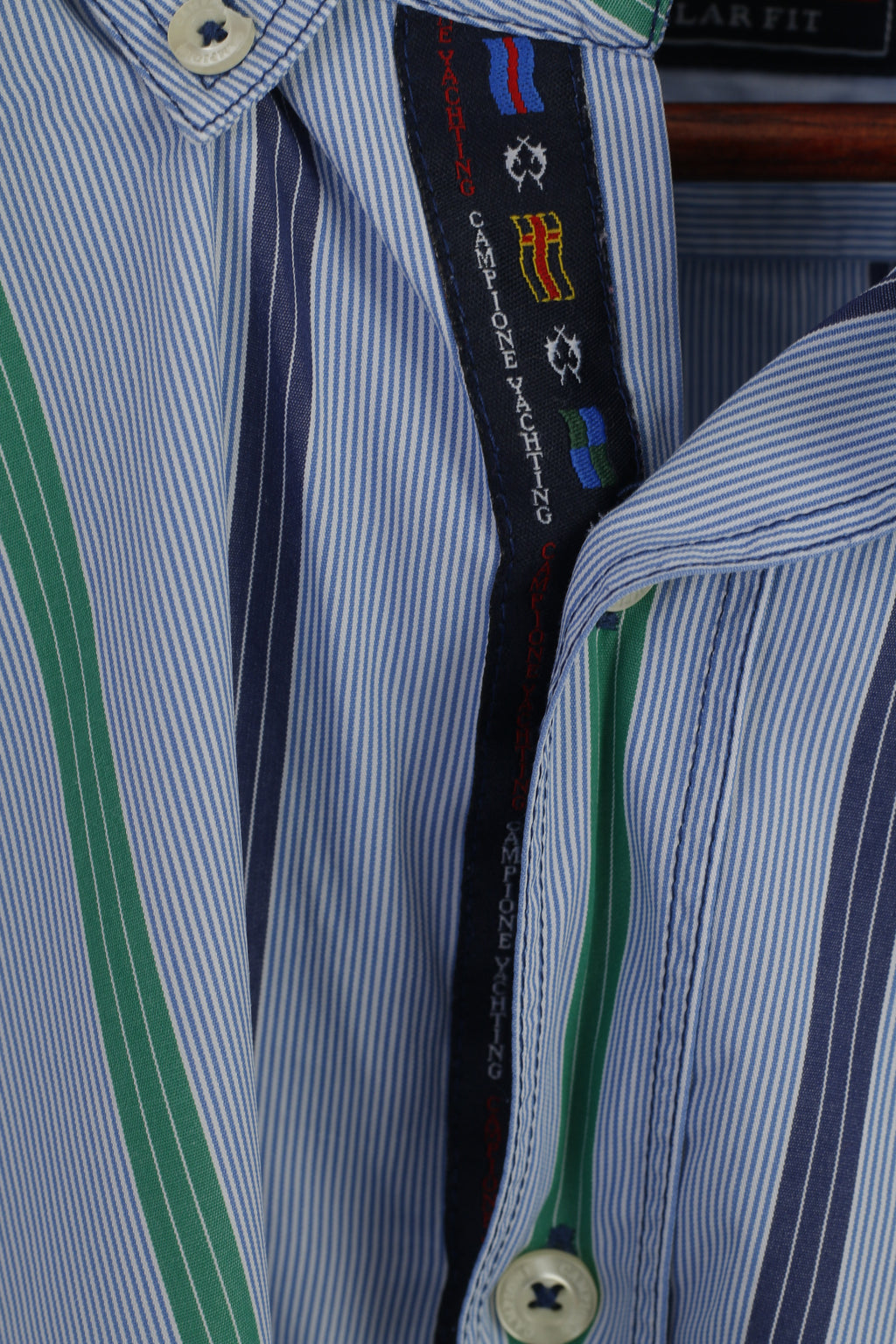 Claudio Campione Men XL Casual Shirt Blue Cotton Striped Regular Fit Super Compact Top