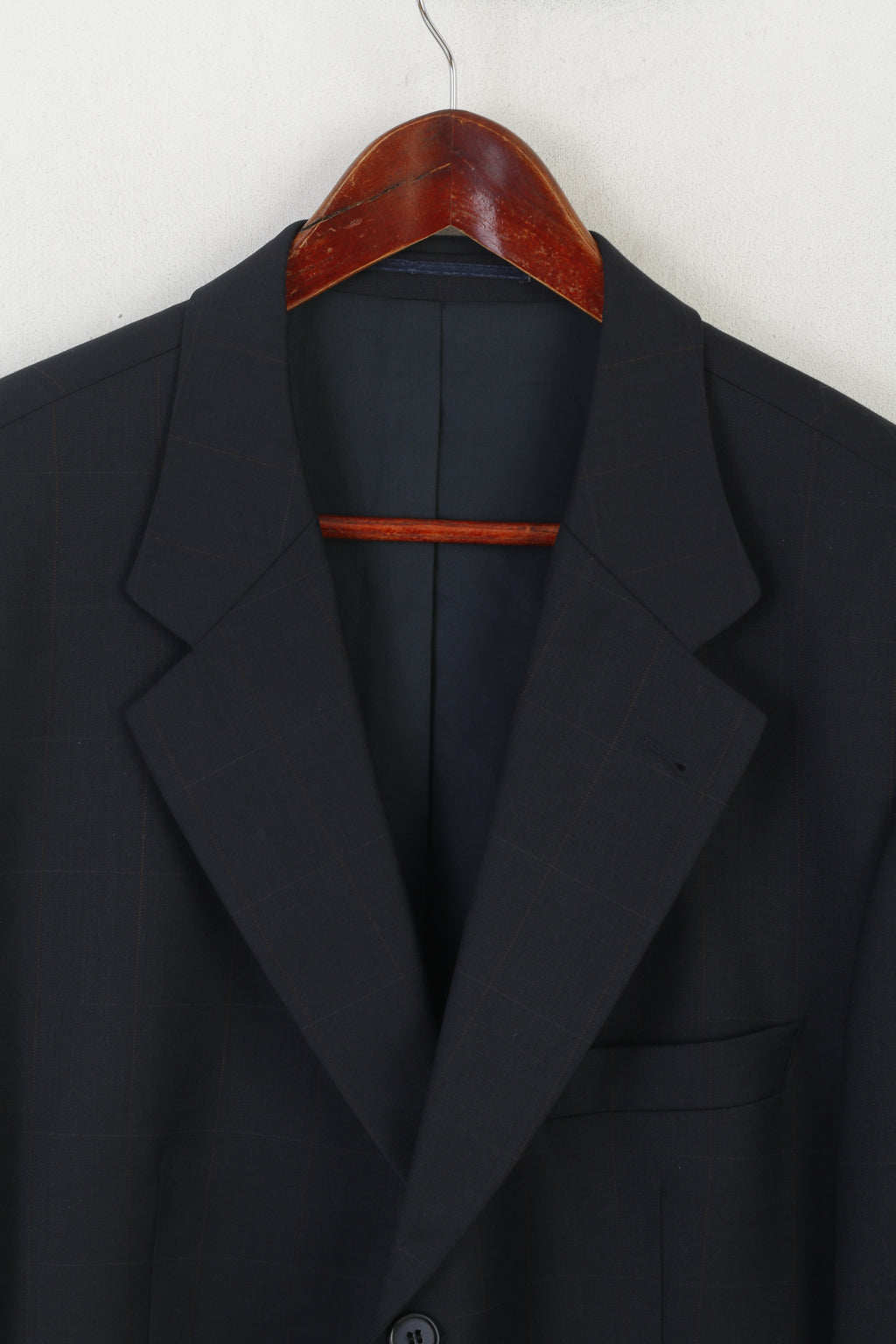 SARAR Men 56 46 Blazer Navy Check Wool Lanificio in Italy Single Breasted Jacket