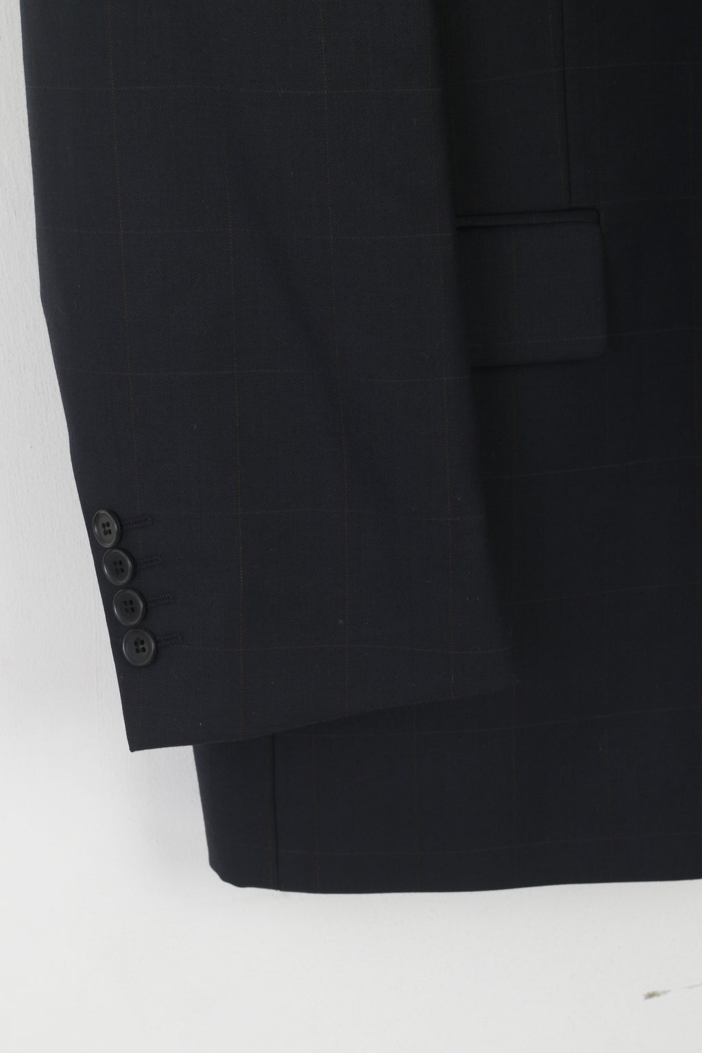 SARAR Men 56 46 Blazer Navy Check Wool Lanificio in Italy Single Breasted Jacket