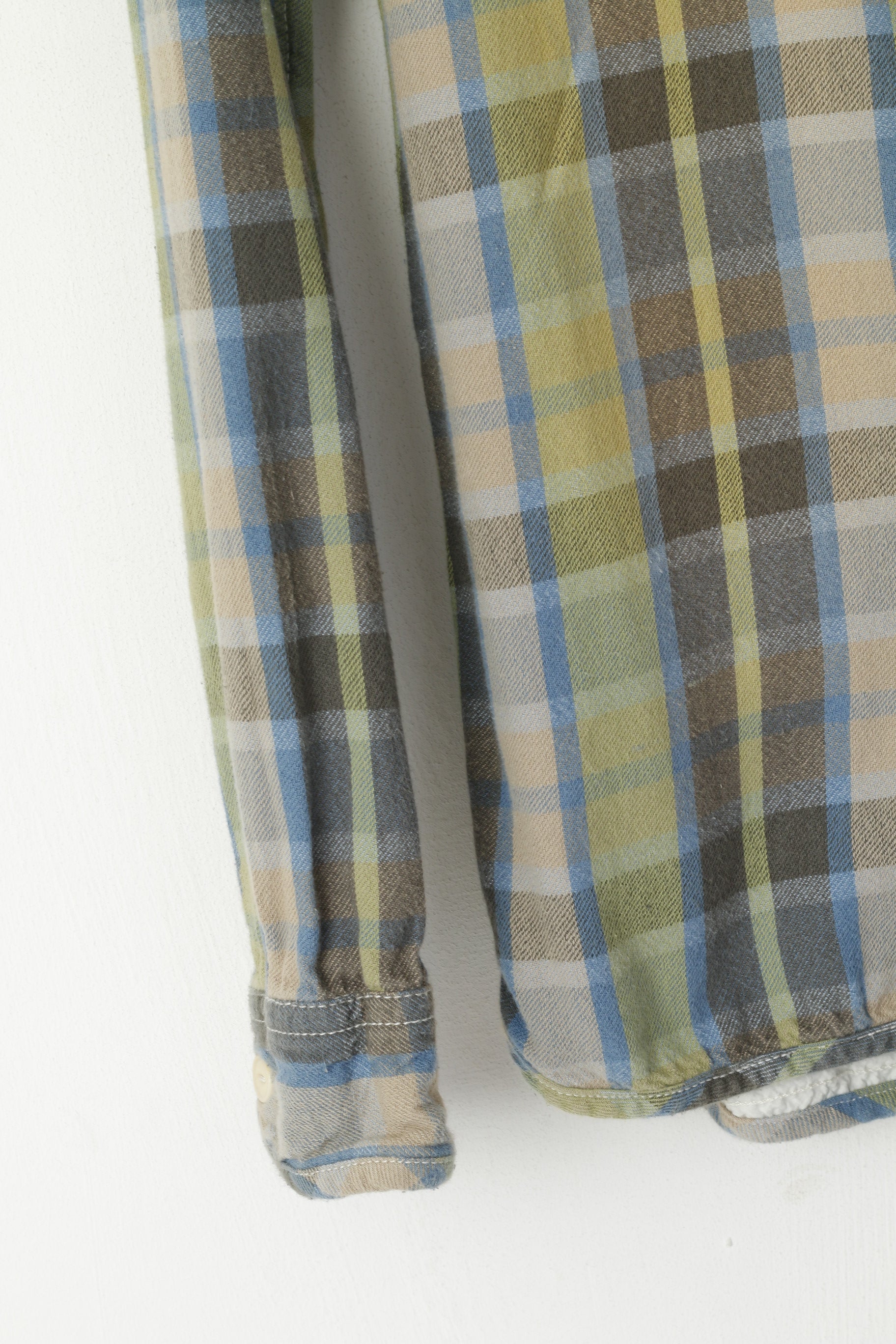 Camicia casual da uomo M Superdry Top retrò a maniche lunghe con tasca in cotone sbiadito a quadretti verde