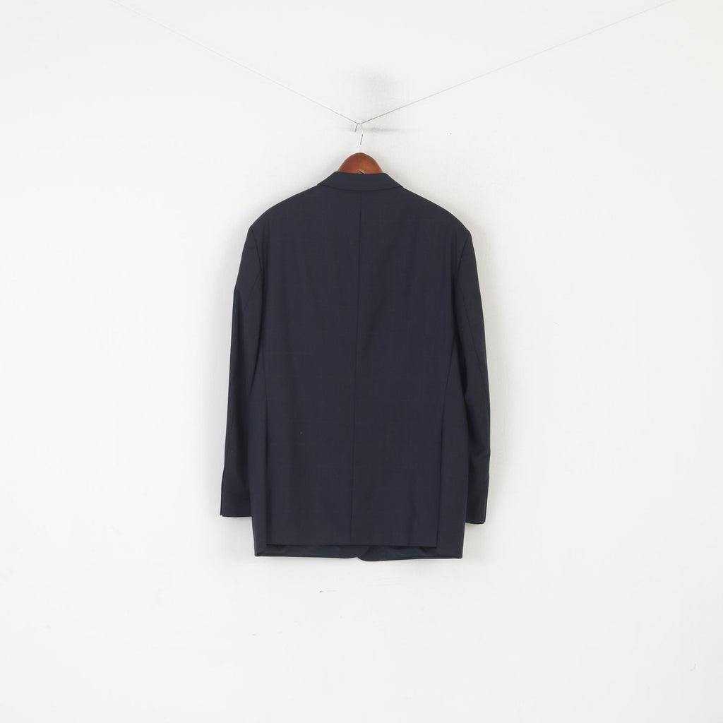 SARAR Men 56 46 Blazer Navy Check Wool Lanificio in Italy Single Breasted Jacket