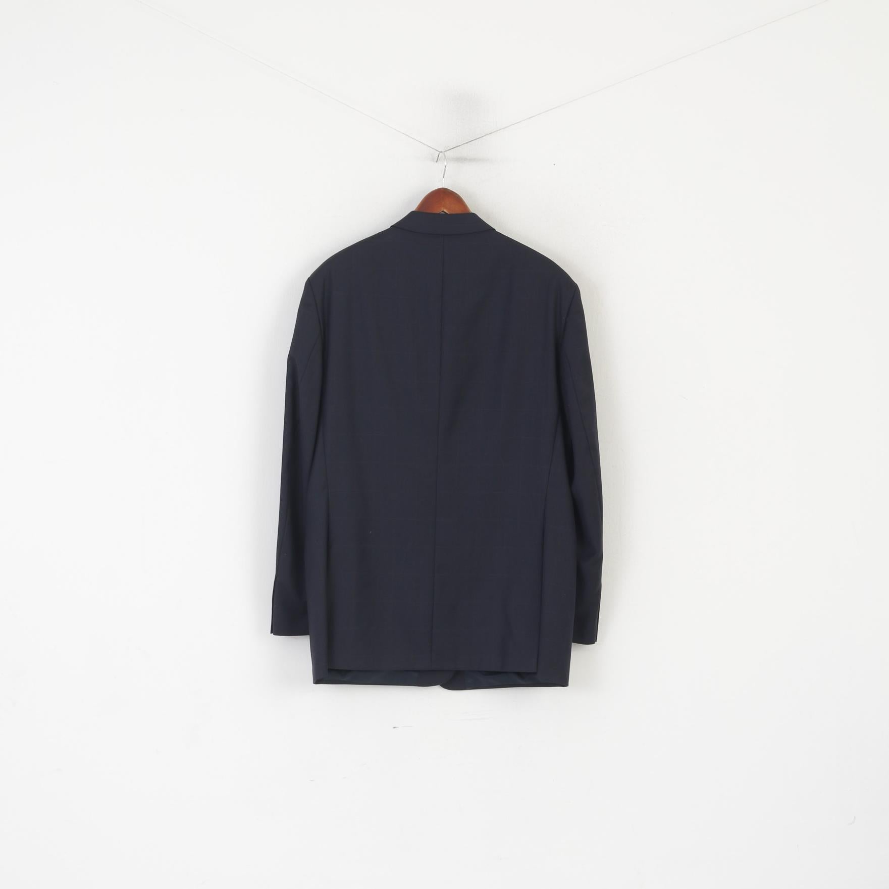 SARAR Men 56 46 Blazer Navy Check Wool Lanificio in Italy Single Breasted Jacket
