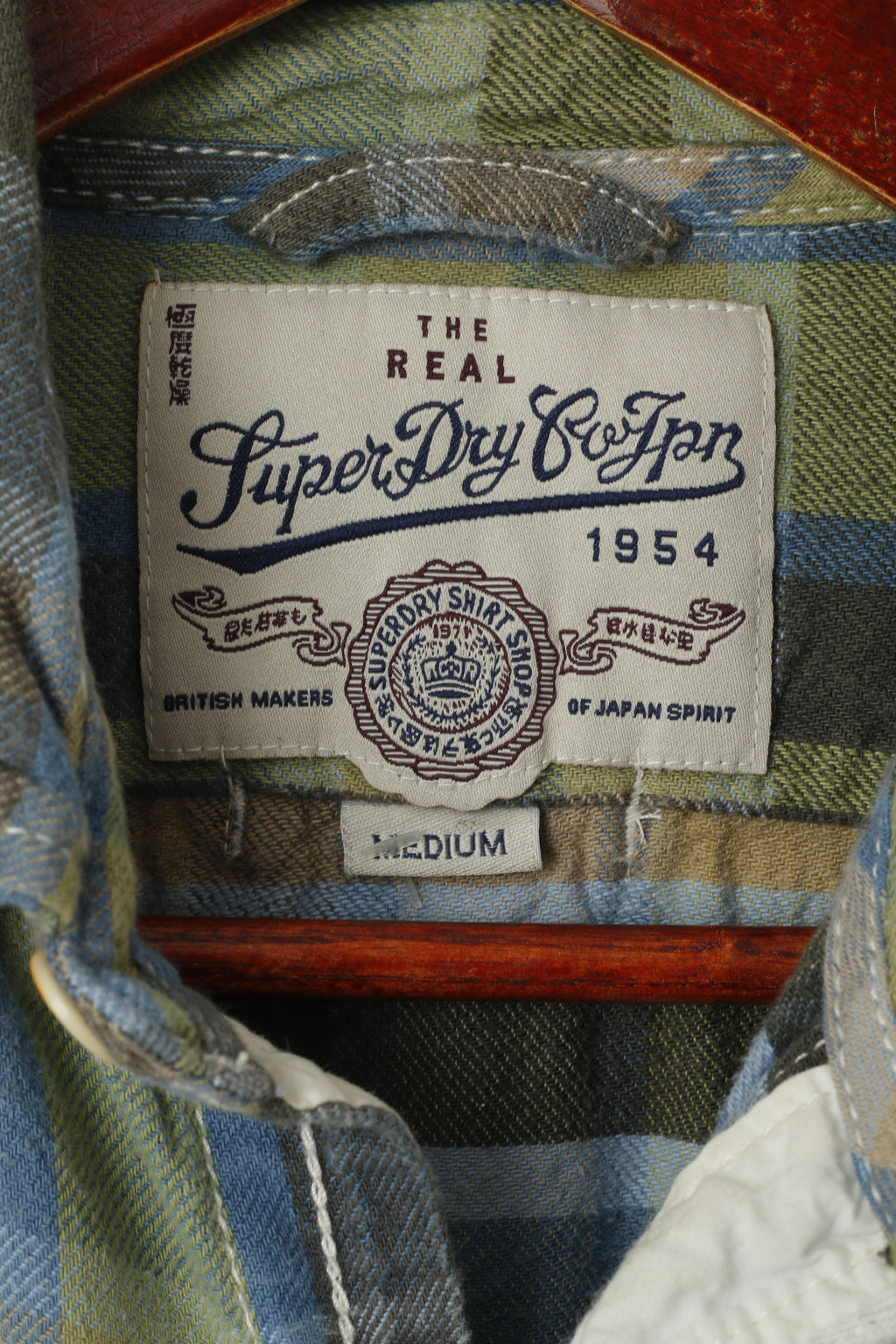 Camicia casual da uomo M Superdry Top retrò a maniche lunghe con tasca in cotone sbiadito a quadretti verde