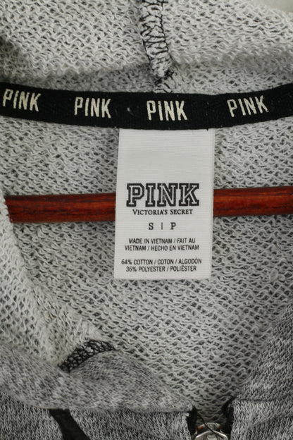 PINK Women S Sweatshirt Grey Cotton Faded hooded Full Zipper Sport Top