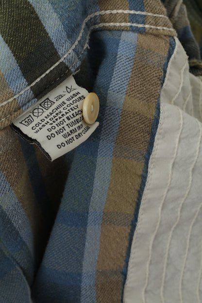 Superdry Hommes M Chemise Décontractée Vert À Carreaux Délavé Poche En Coton À Manches Longues Haut Rétro