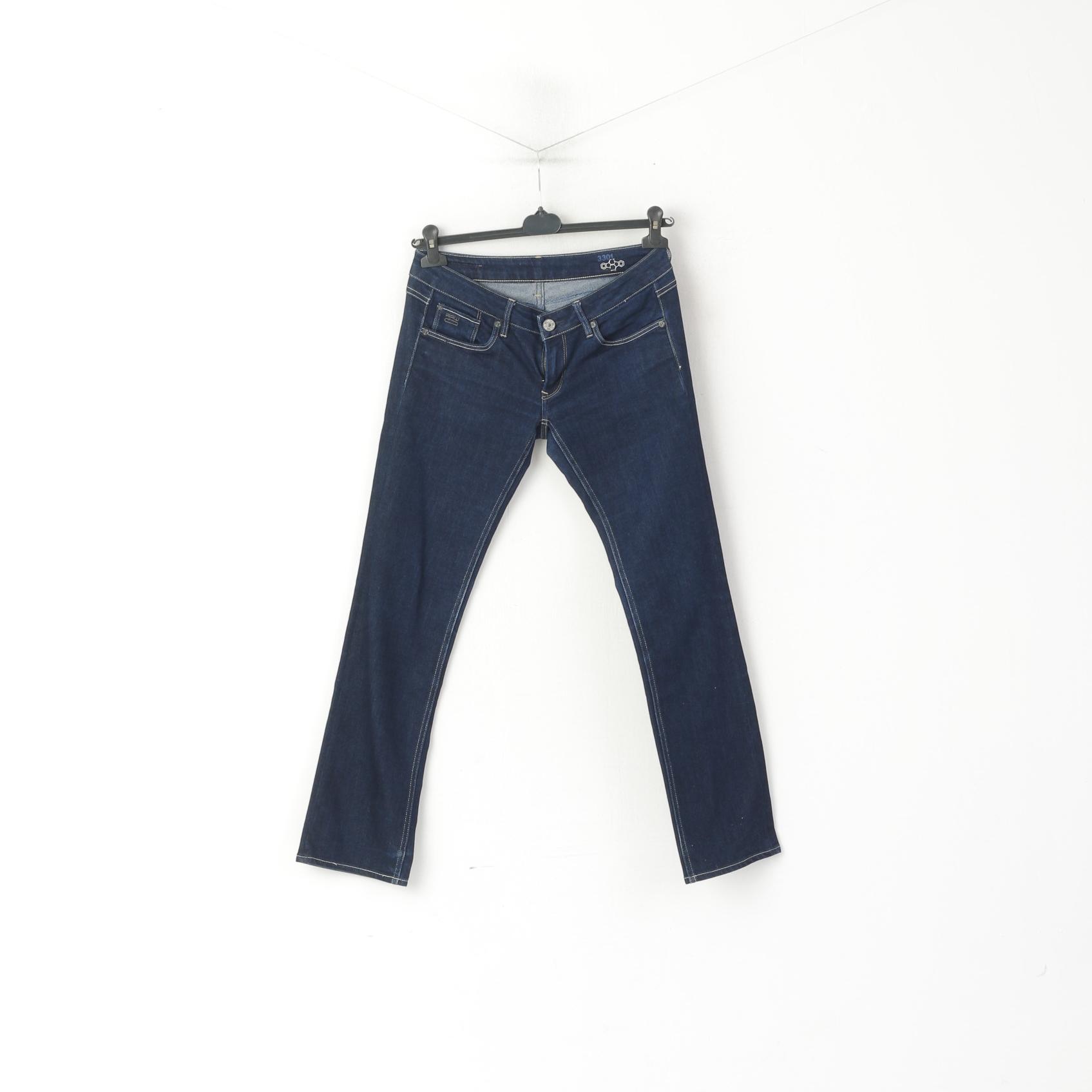 Pantaloni jeans G-Star Raw da donna 30 Pantaloni dritti a vita bassa in cotone denim blu scuro
