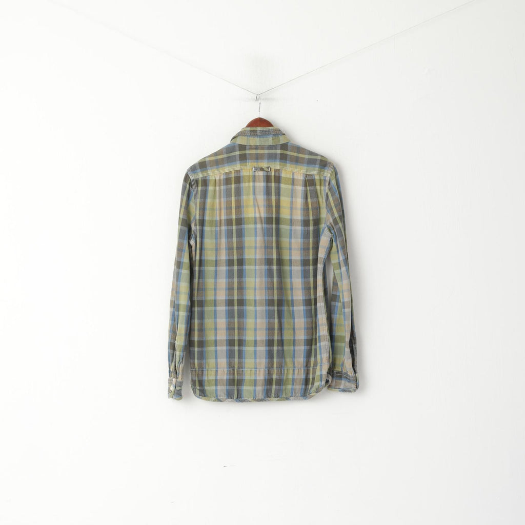 Camicia casual da uomo M Superdry Top retrò a maniche lunghe con tasca in cotone sbiadito a quadretti verde