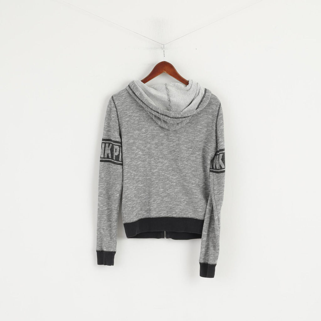 PINK Sweat-shirt femme Gris Coton Délavé à capuche Fermeture éclair complète Haut de sport