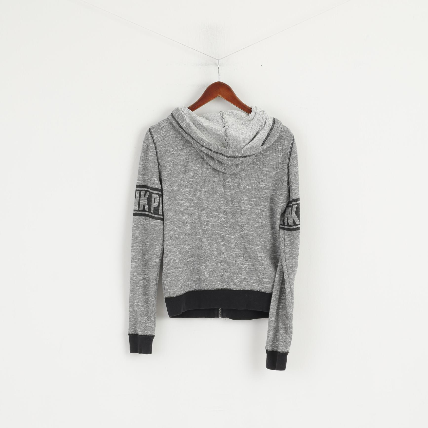 PINK Sweat-shirt femme Gris Coton Délavé à capuche Fermeture éclair complète Haut de sport