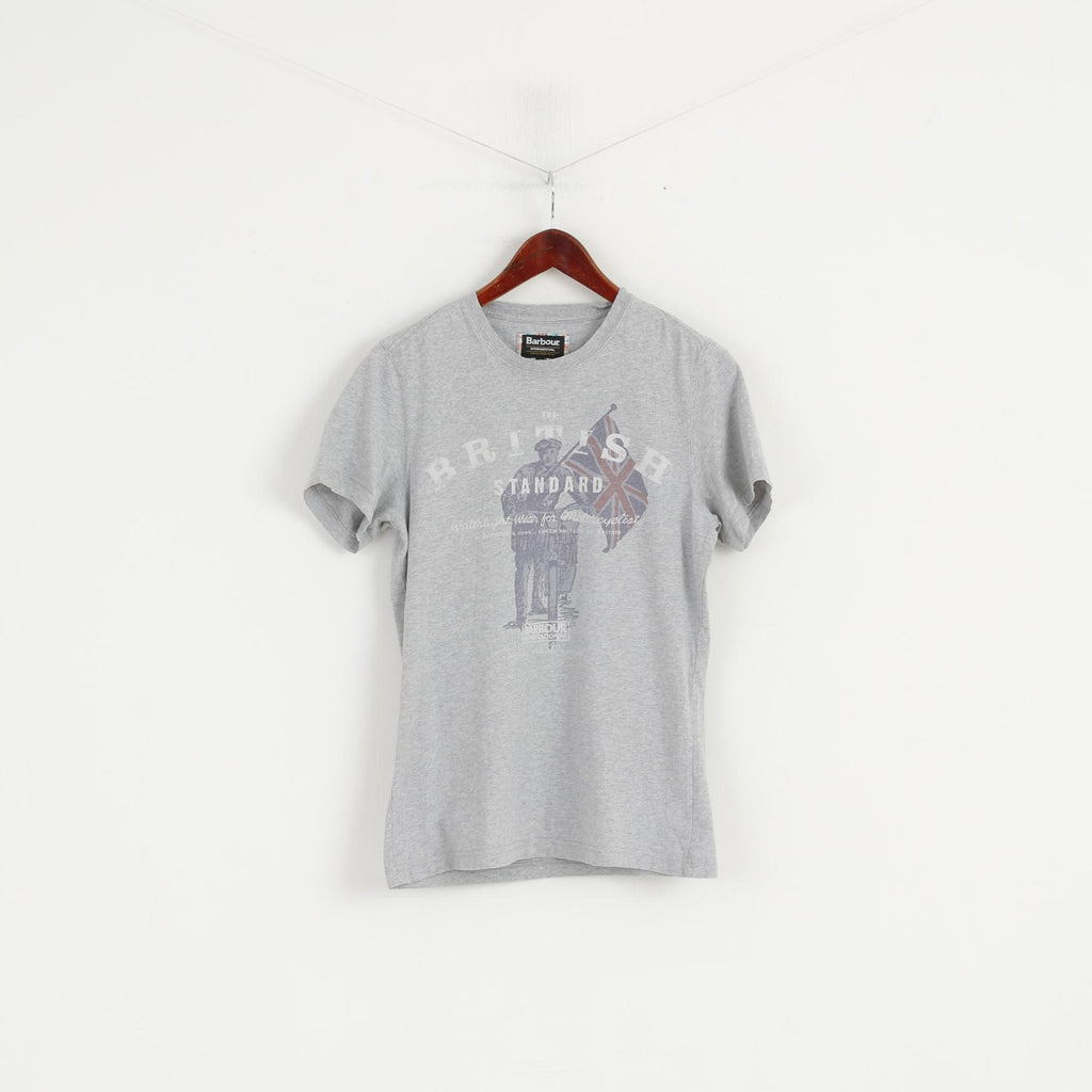 Barbour International Uomo S T-shirt in cotone grigio grafica British Standard Top