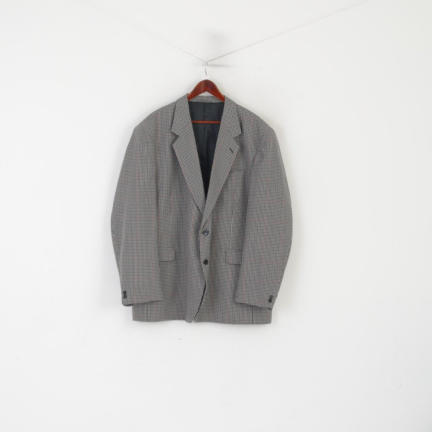 Skopes Men 54 Long Blazer Gray Herringbone Vintage Wool Single Breasted Jacket