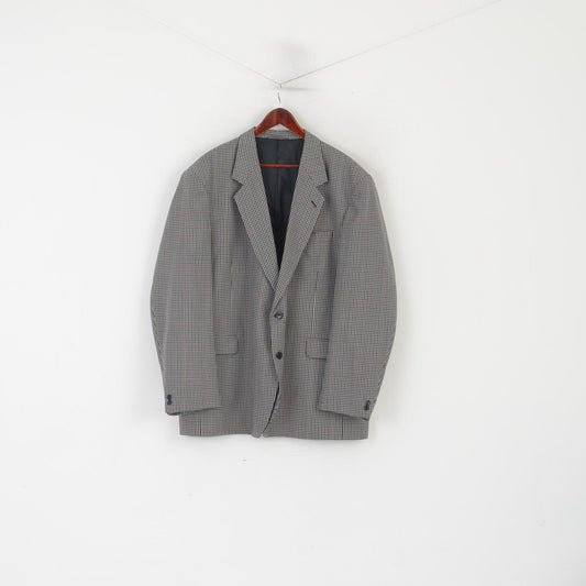 Skopes Hommes 54 Long Blazer Gris Chevrons Vintage Laine Veste Simple Boutonnage