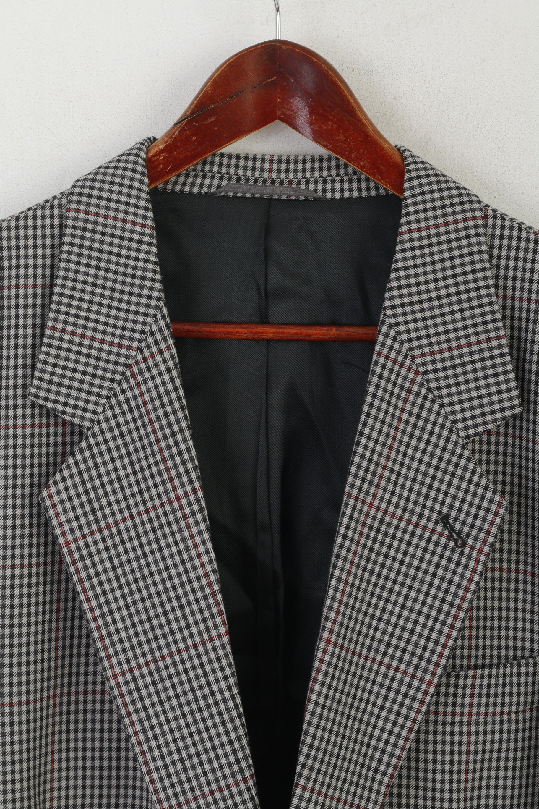 Skopes Men 54 Long Blazer Gray Herringbone Vintage Wool Single Breasted Jacket