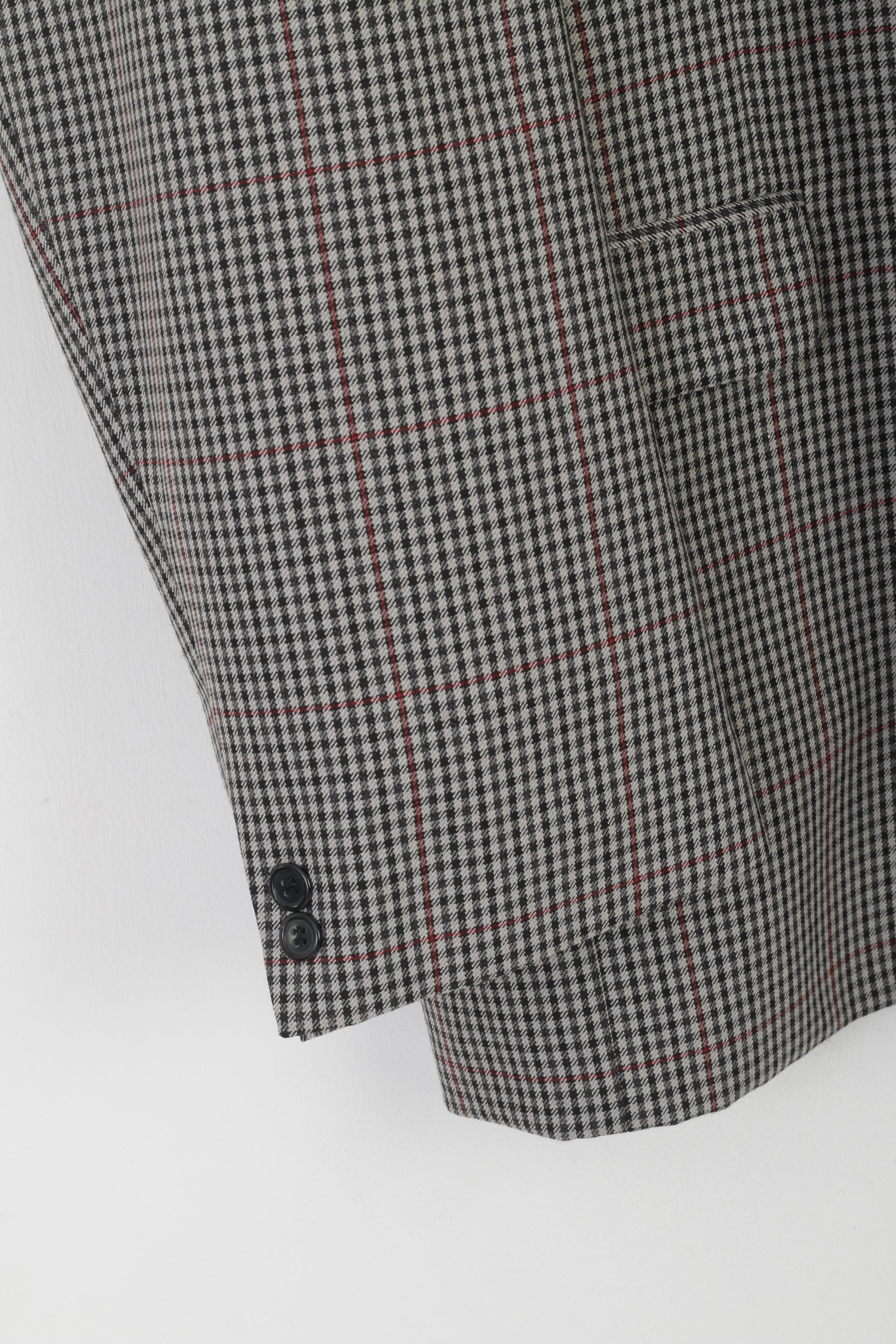 Skopes Men 54 Long Blazer Gray Herringbone Vintage Wool Single Breasted Jacket