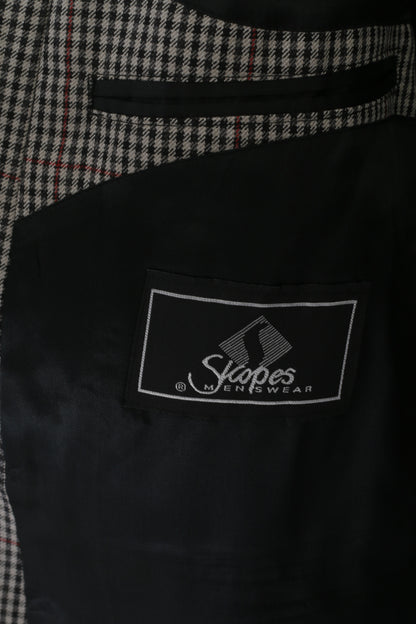 Skopes Uomo 54 Blazer lungo Giacca monopetto in lana vintage a spina di pesce grigia