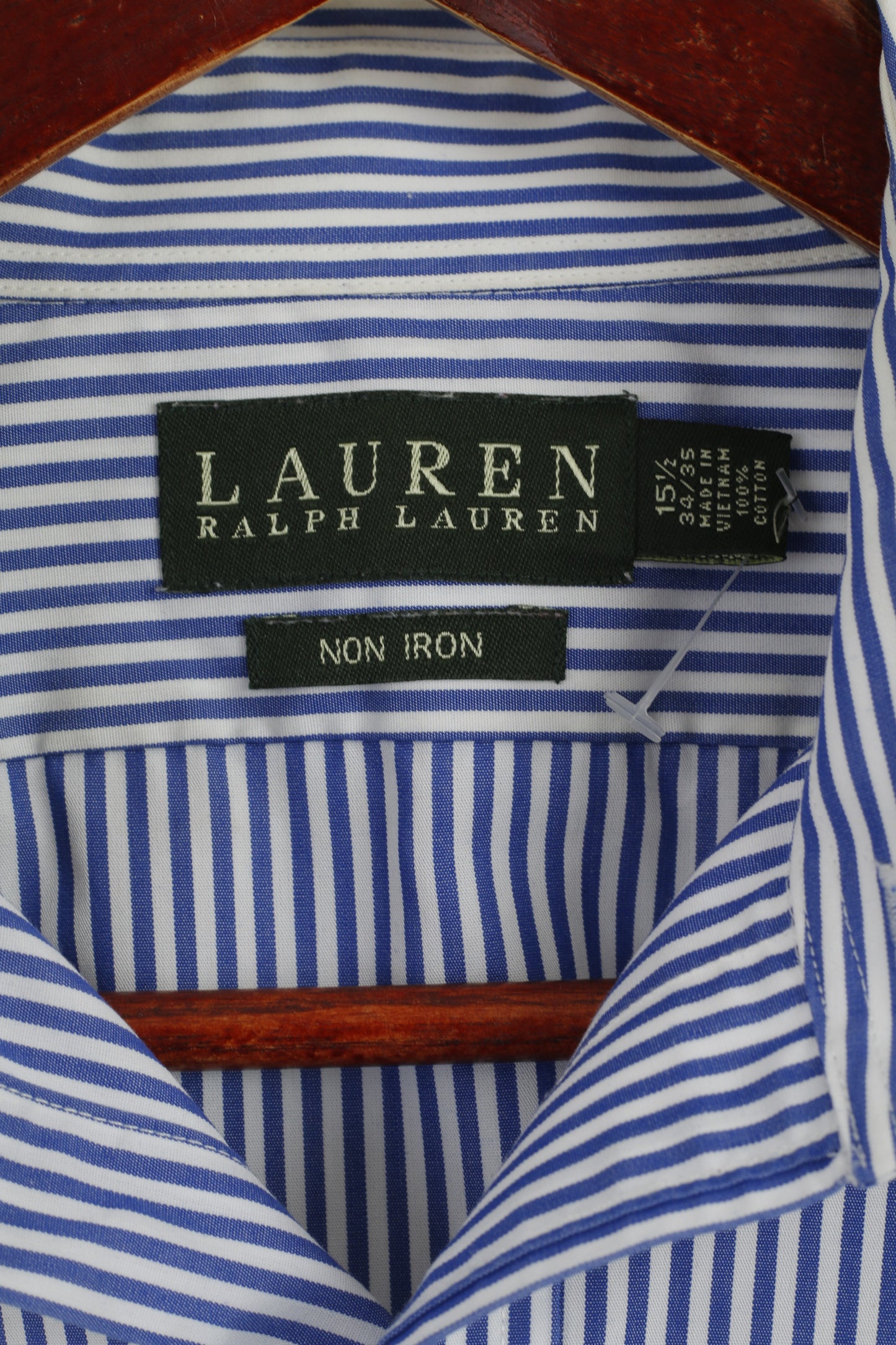 LAUREN Ralph Lauren Men 15.5 34/35 XL Casual Shirt Blue White Striped Long Sleeve Top