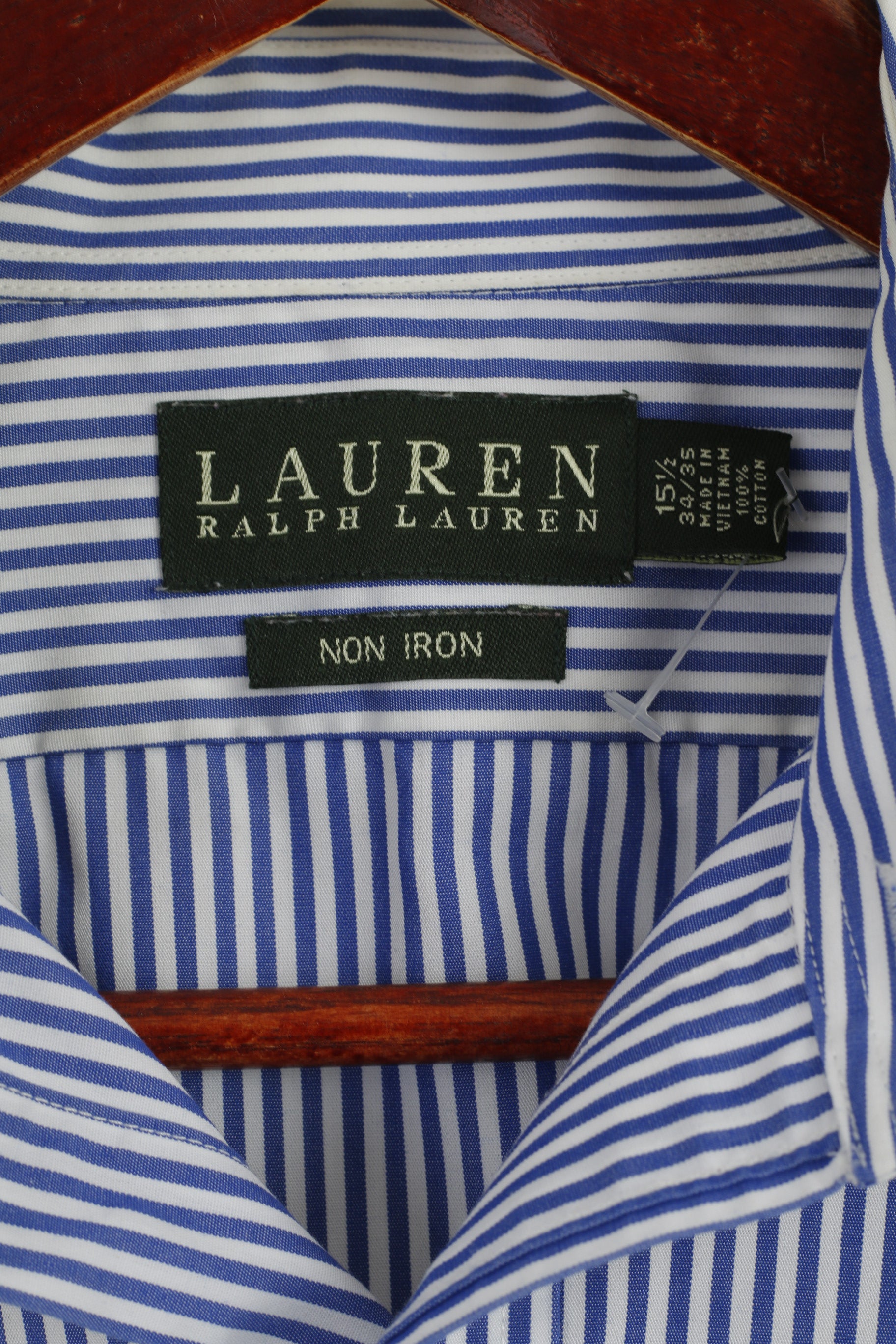 LAUREN Ralph Lauren Men 15.5 34/35 XL Casual Shirt Blue White Striped Long Sleeve Top