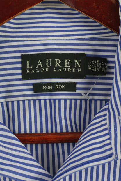 LAUREN Ralph Lauren Men 15.5 34/35 XL Casual Shirt Blue White Striped Long Sleeve Top