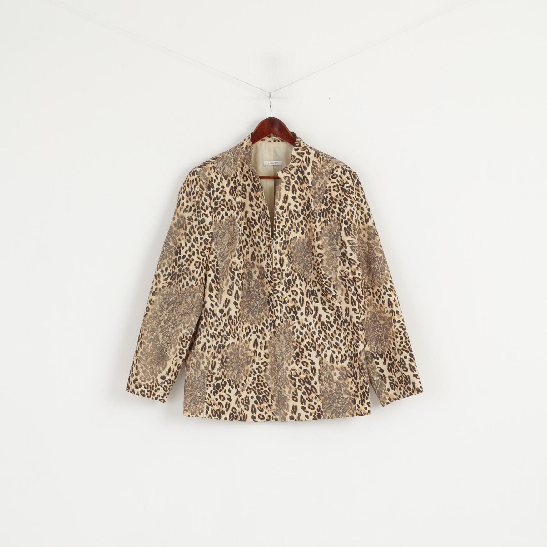 Marco Pecci Women 48 XXL Jacket Beige Animal Print Panther Zip Up Blazer