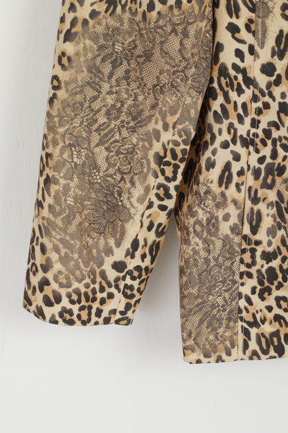 Marco Pecci Women 48 XXL Jacket Beige Animal Print Panther Zip Up Blazer