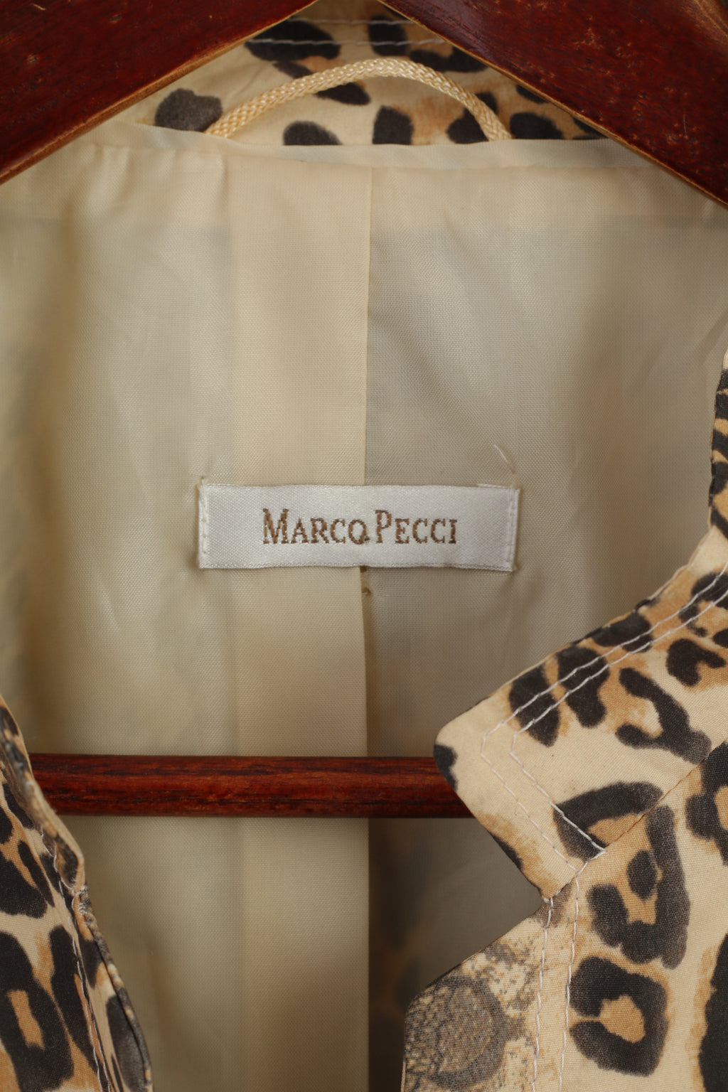 Marco Pecci Women 48 XXL Jacket Beige Animal Print Panther Zip Up Blazer