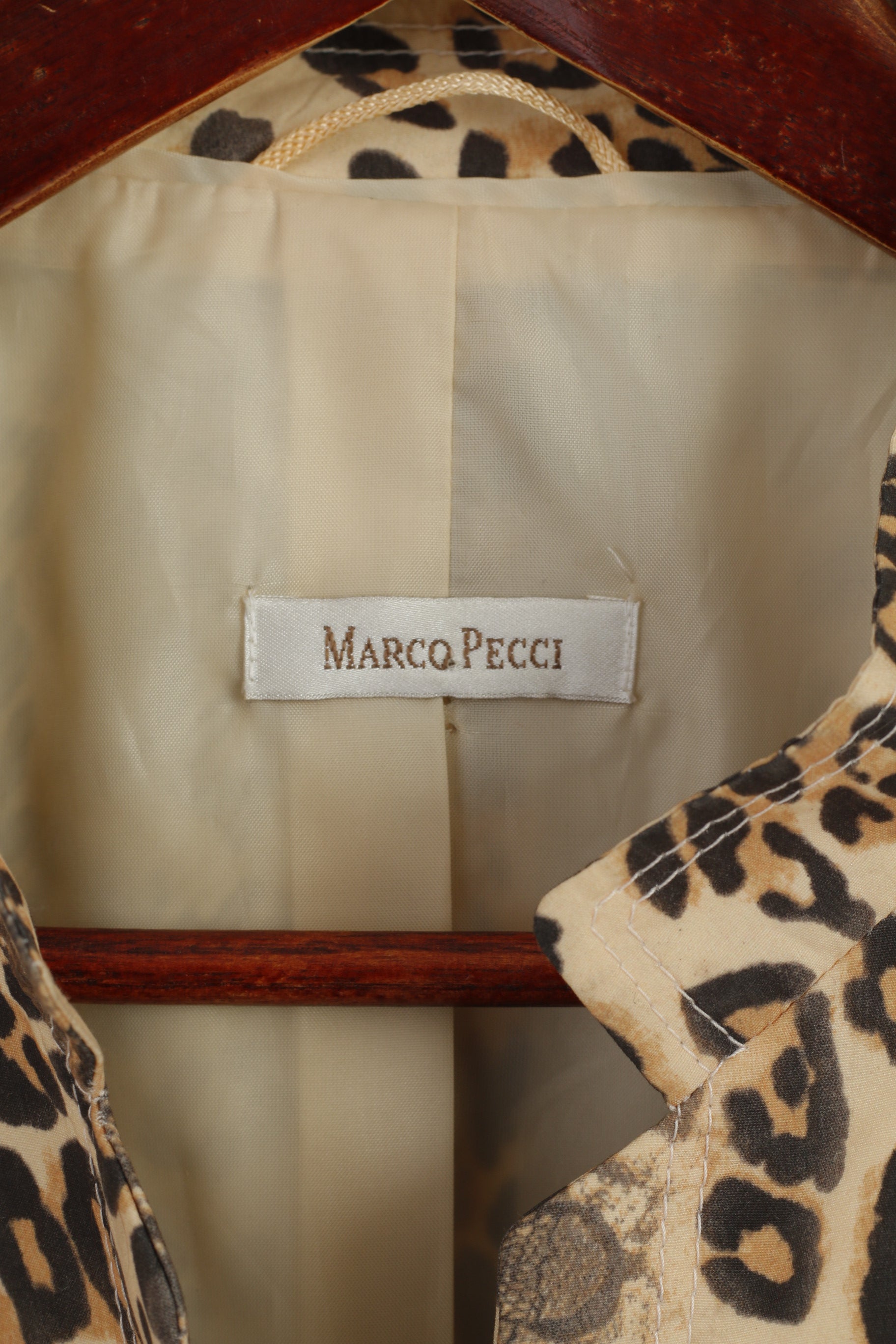 Marco Pecci Women 48 XXL Jacket Beige Animal Print Panther Zip Up Blazer