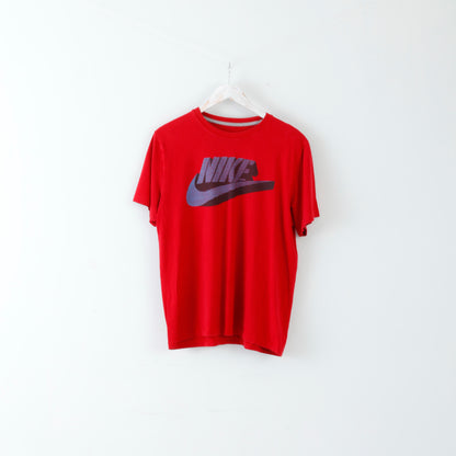 Nike Mens XL T-Shirt Red Crew Neck Cotton Logo Slim Fit