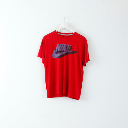 Nike T-shirt XL à col rond en coton pour homme Coupe ajustée Rouge