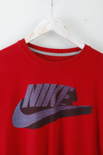 Nike Mens XL T-Shirt Red Crew Neck Cotton Logo Slim Fit