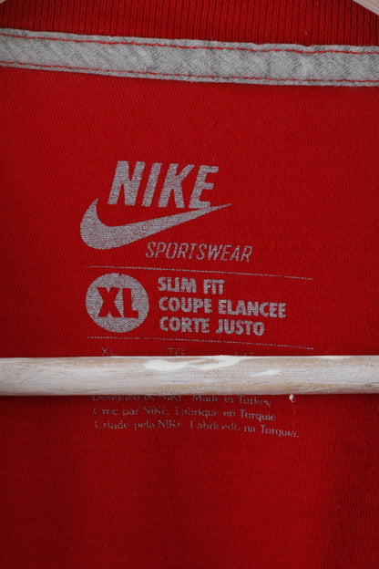 Nike Mens XL T-Shirt Red Crew Neck Cotton Logo Slim Fit