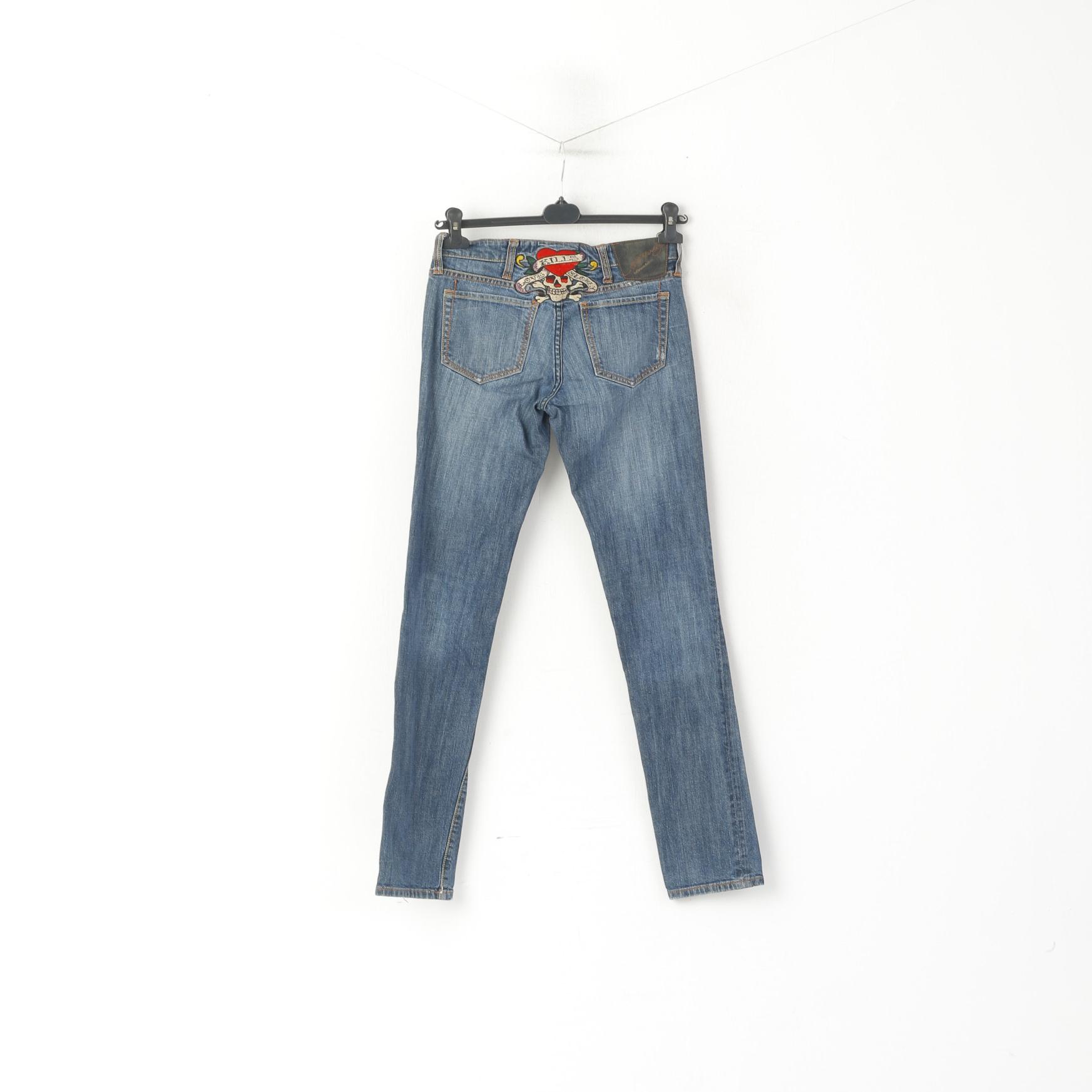 Ed Hardy by Christian Audigier Pantalon en jean 27 pour femme Pantalon skinny en coton bleu