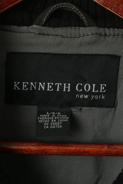 Kenneth Cole Hommes L Veste Noir Coton Denim Pleine Fermeture Éclair Multi Poches Haut Décontracté