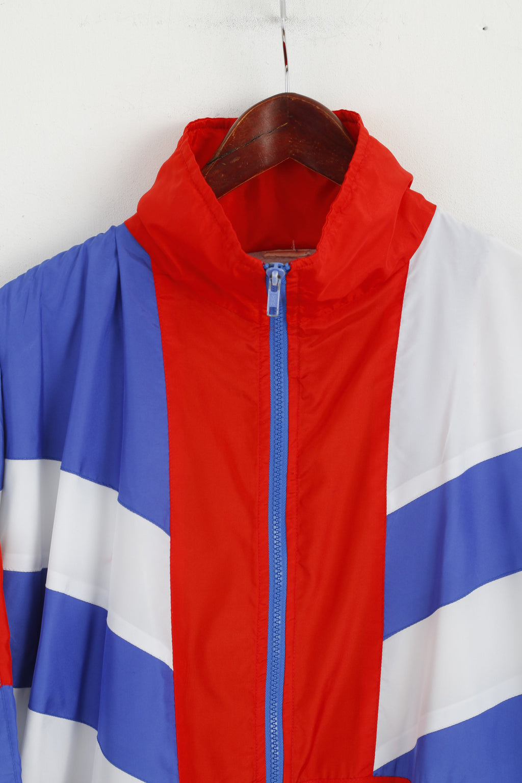 Vintage Men L Bomber Jacket Blue Shiny Full Zipper Oldschool Sportswear Top