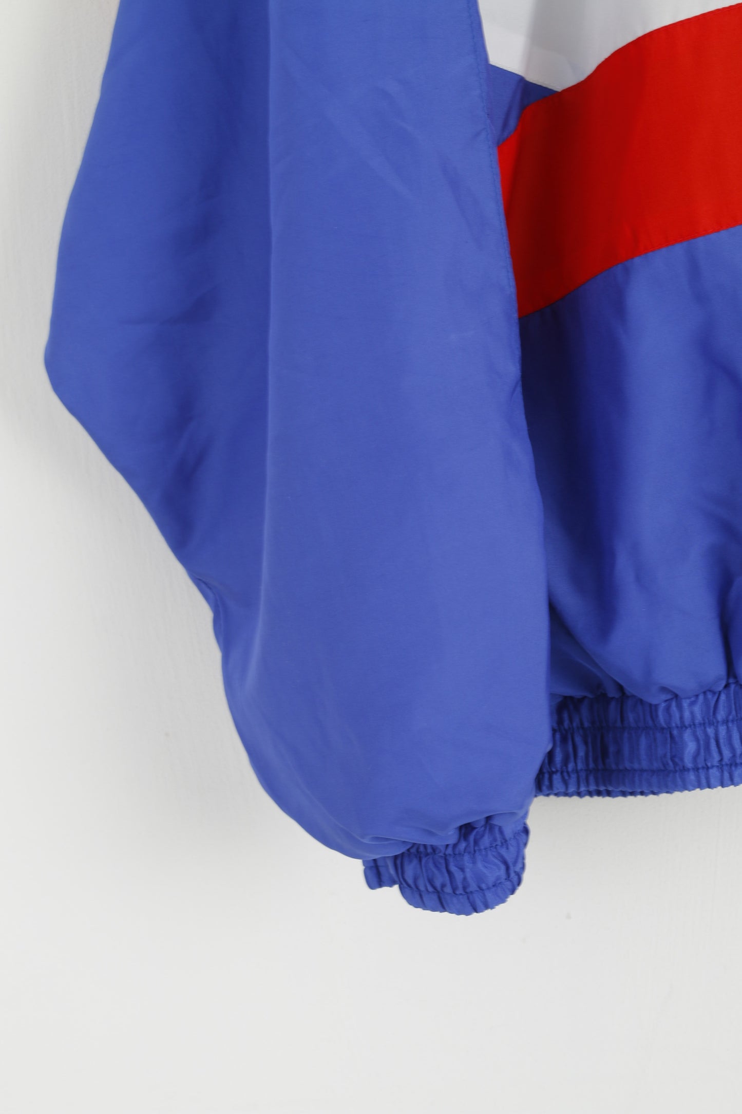 Vintage Hommes L Bomber Veste Bleu Brillant Pleine Fermeture Éclair Oldschool Sportswear Top