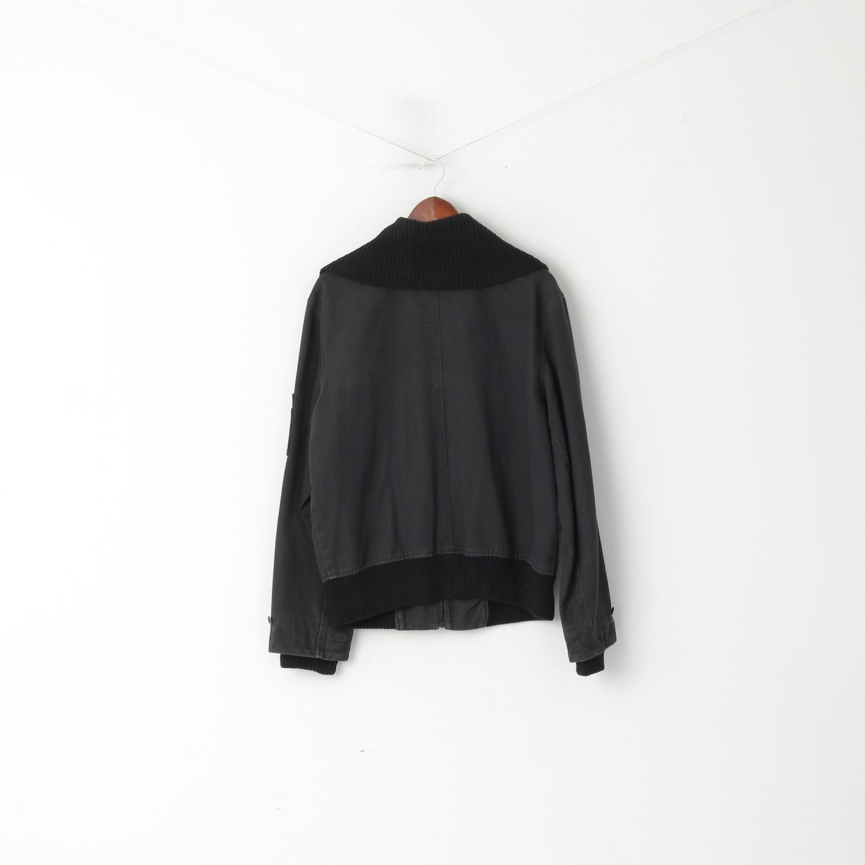 Kenneth Cole Giacca da uomo L Giacca casual in denim di cotone nero con cerniera intera multi tasche