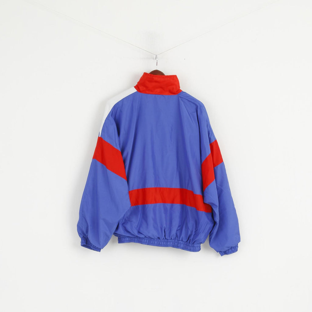 Vintage Men L Bomber Jacket Blue Shiny Full Zipper Oldschool Sportswear Top