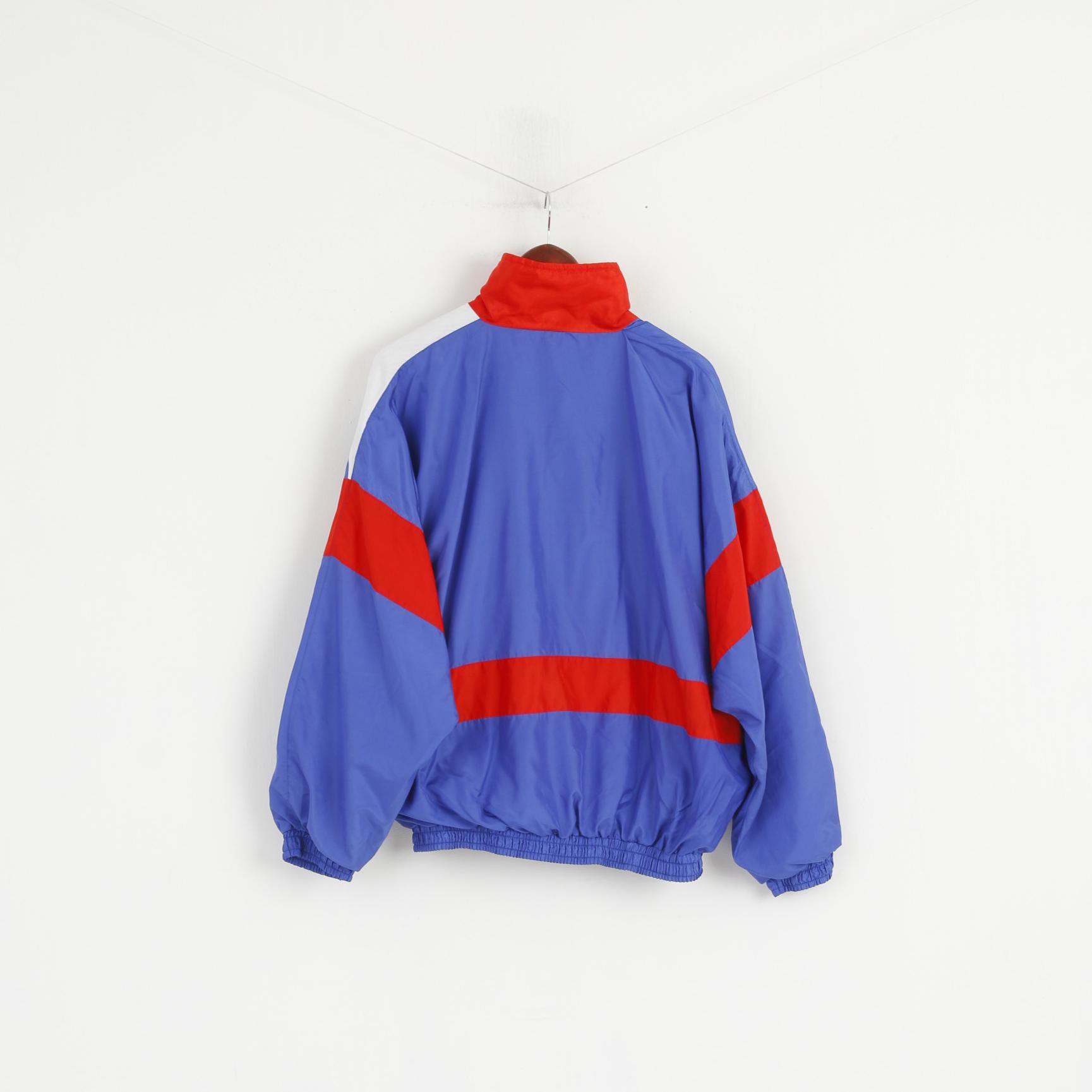 Vintage Men L Bomber Jacket Blue Shiny Full Zipper Oldschool Sportswear Top
