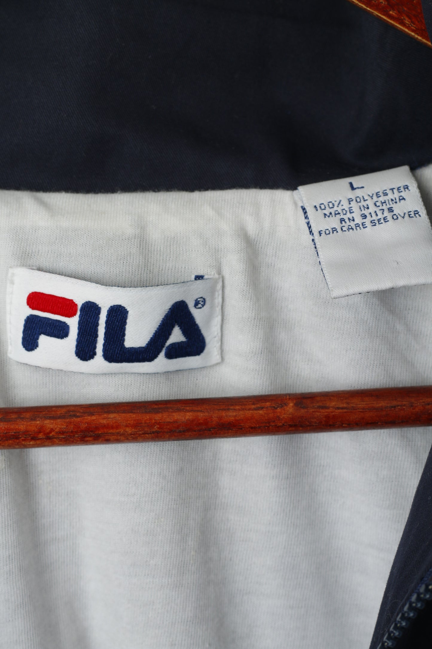 FILA Women L (M) Jacket Vintage Navy Full Zipper Waistband Retro Lightweight Top