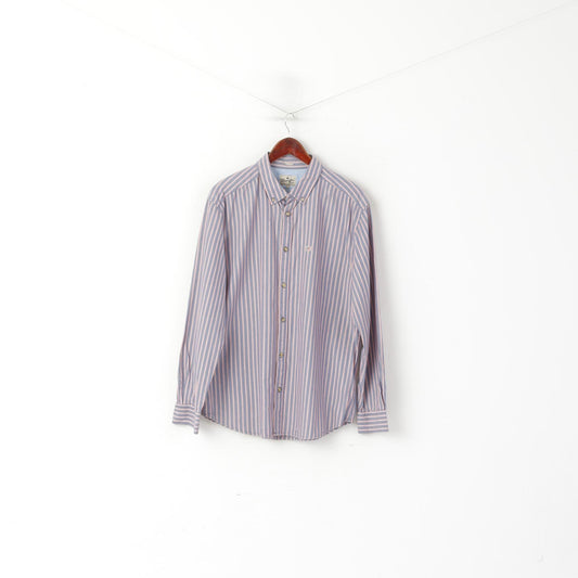 Wrangler Men XL Casual Shirt Blue Striped Cotton Regular Fit Vintage Long Sleeve Top
