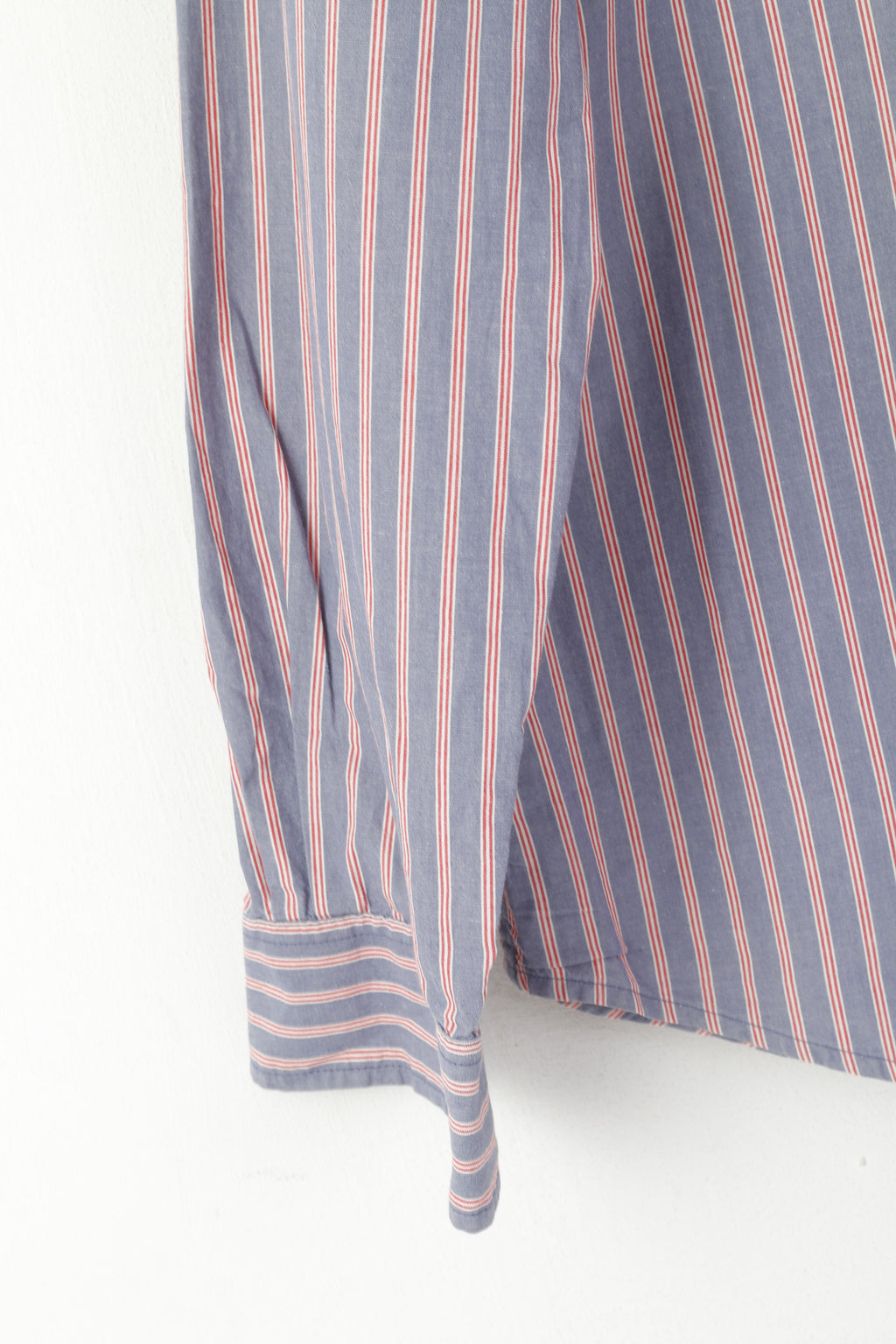 Wrangler Men XL Casual Shirt Blue Striped Cotton Regular Fit Vintage Long Sleeve Top
