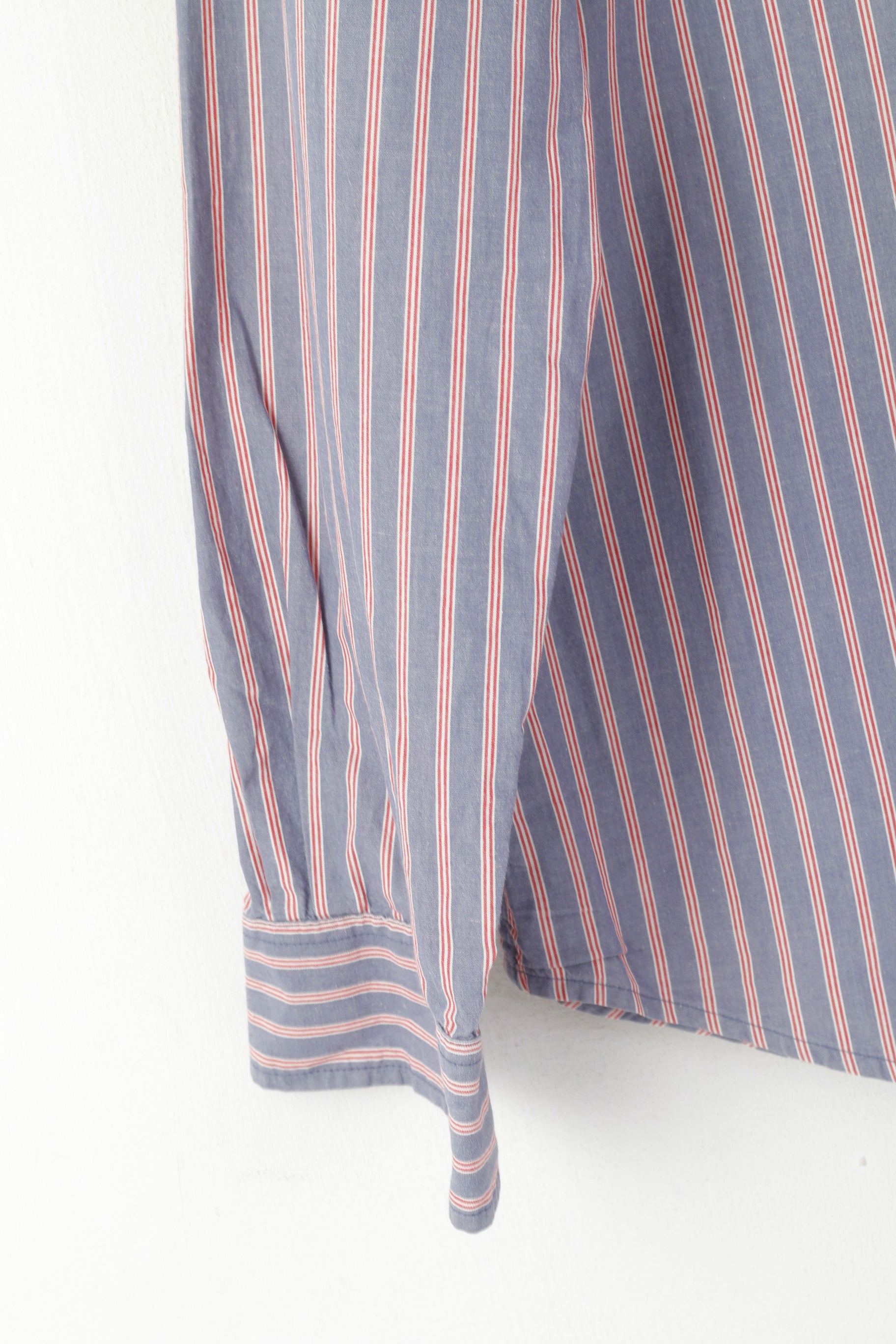 Wrangler Men XL Casual Shirt Blue Striped Cotton Regular Fit Vintage Long Sleeve Top