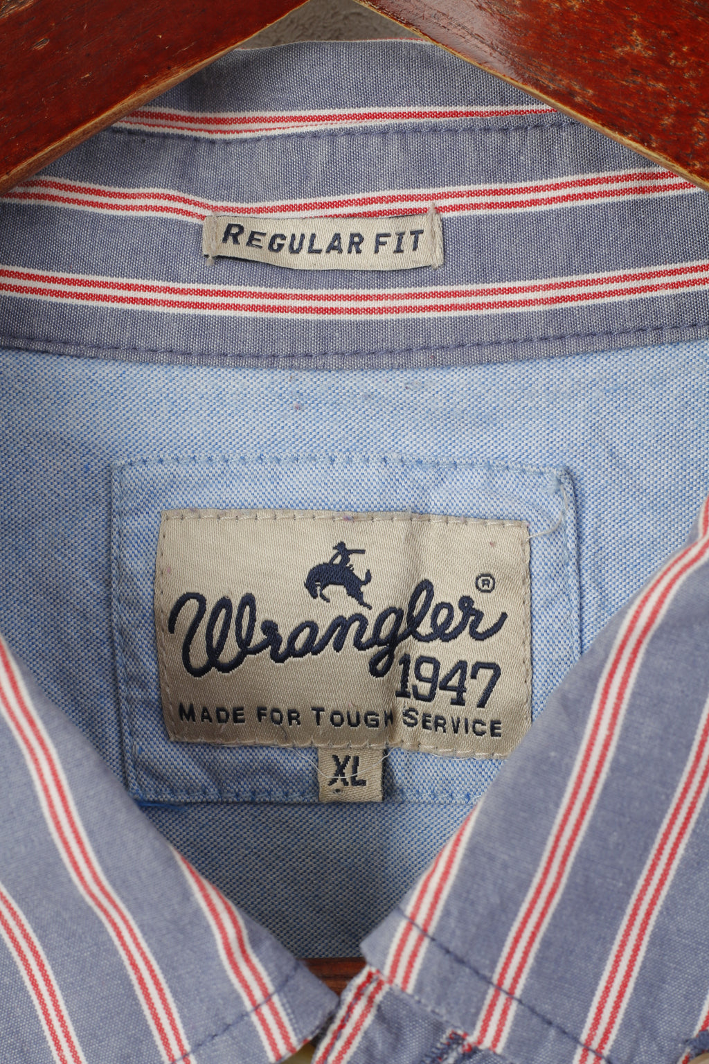Wrangler Men XL Casual Shirt Blue Striped Cotton Regular Fit Vintage Long Sleeve Top