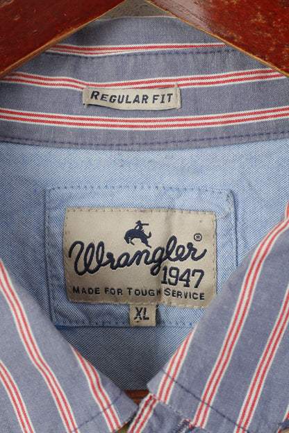 Wrangler Chemise décontractée XL en coton rayé bleu coupe classique vintage à manches longues